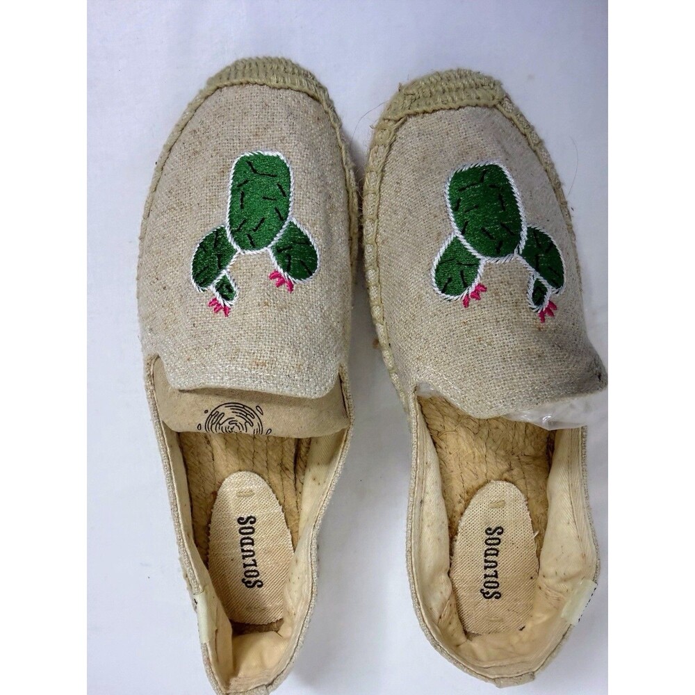 Soludos Cactus Embroidered Platform Espadrille Natural Linen US 7.5 New